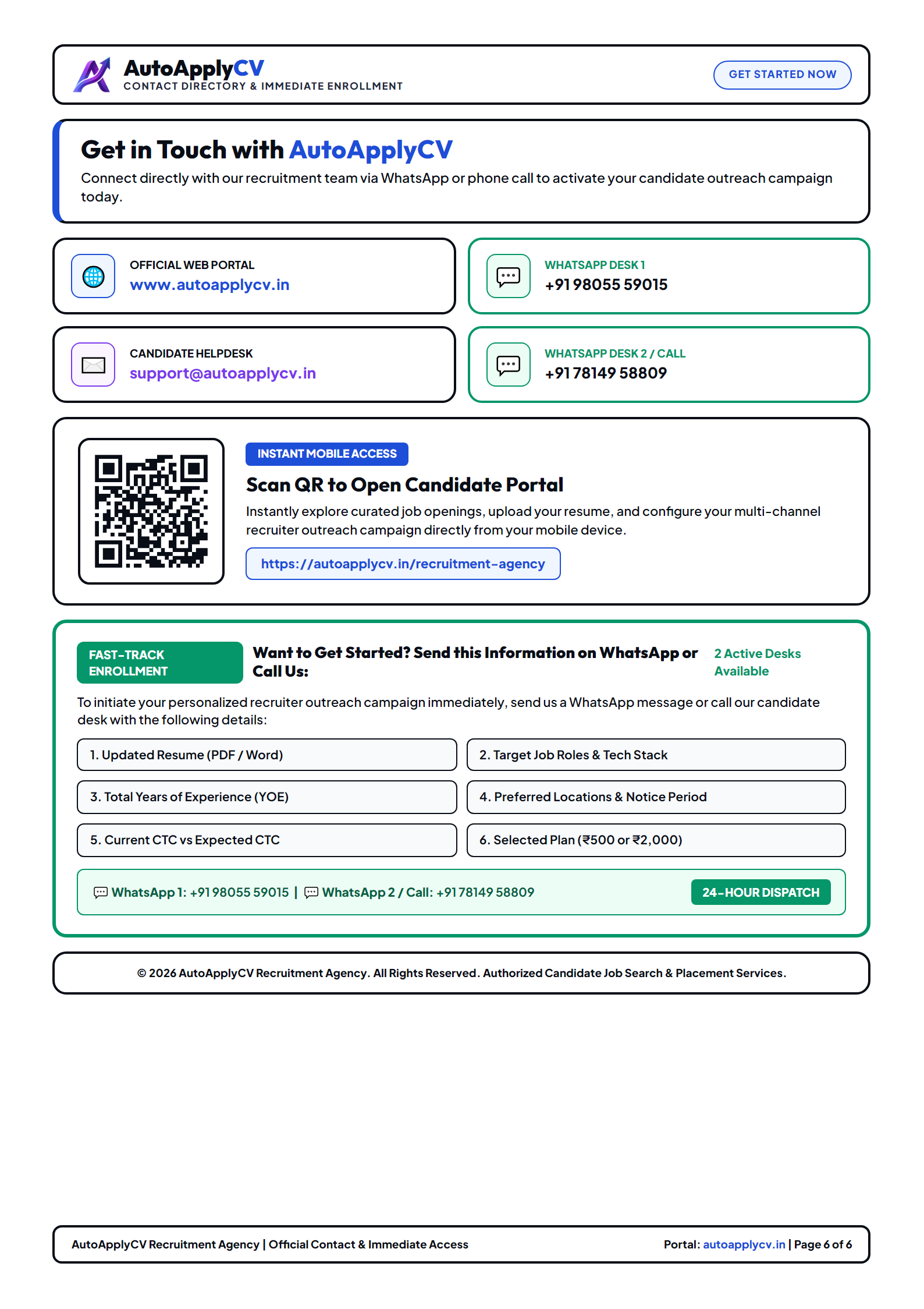 Page 6: Contact & WhatsApp Desks